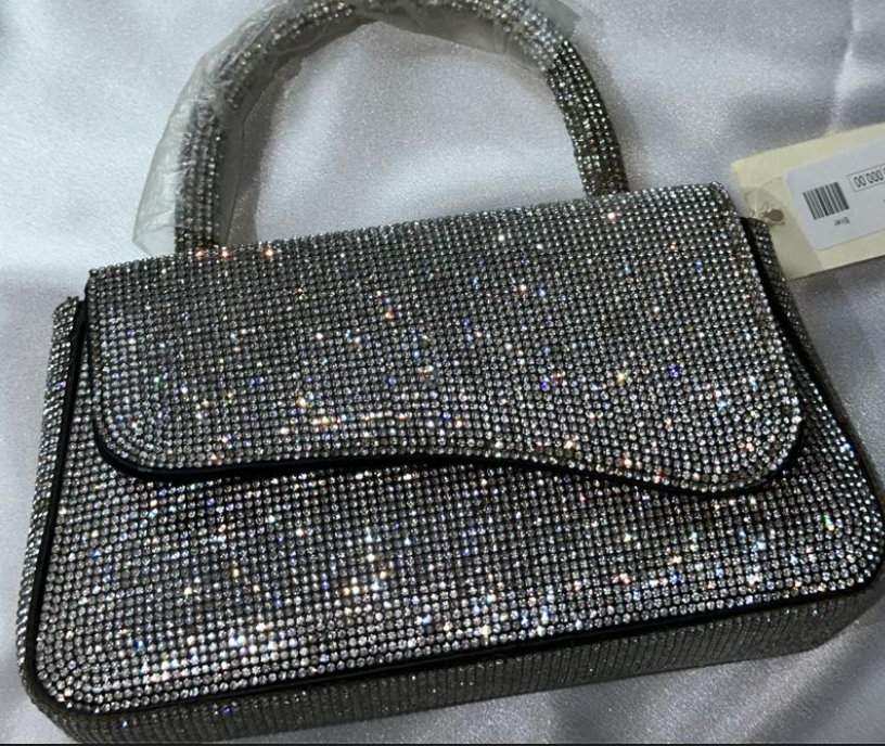 Silver Rhinestone Flap Clutch