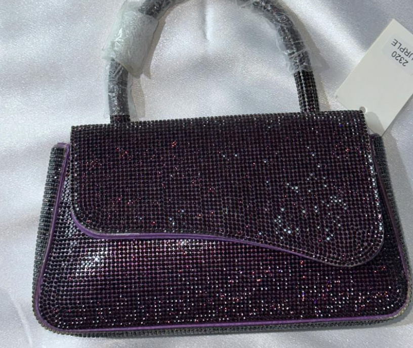 Purple Rhinestone Flap Clutch