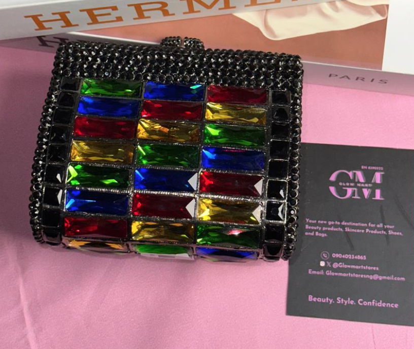 Multi-Color Rhinestone Black Clutch