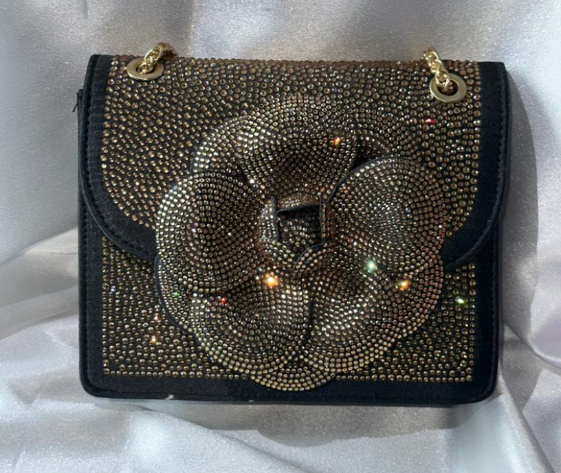 Black & Gold Rhinestone Flower Bag