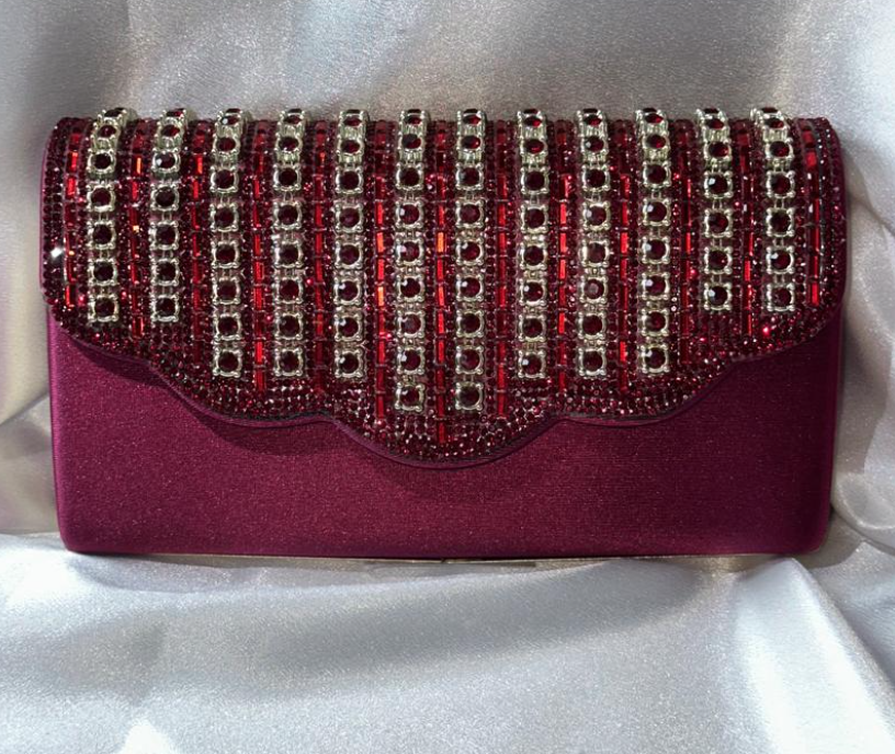 Rhinestone-Embellished Satin Envelope Clutch